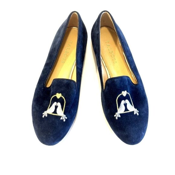 NWOB Talbots Ryan Blue Beautiful Leather Turtle Dove / Love Birds Loafers Sz 7 - Picture 1 of 10